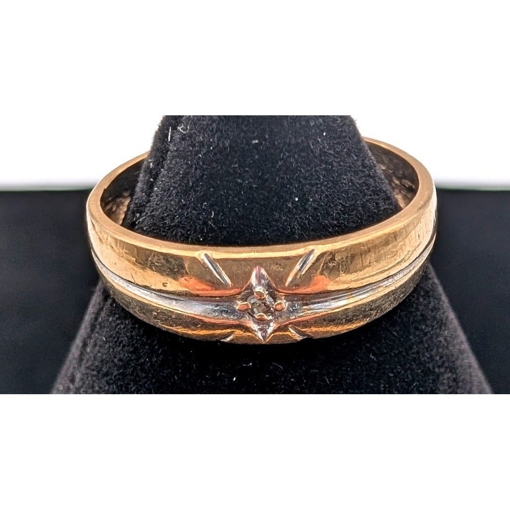 Mens 14K Yellow Gold Star Set Accent Two Tone Band Ring Size 8.25 - Picture 2 of 8